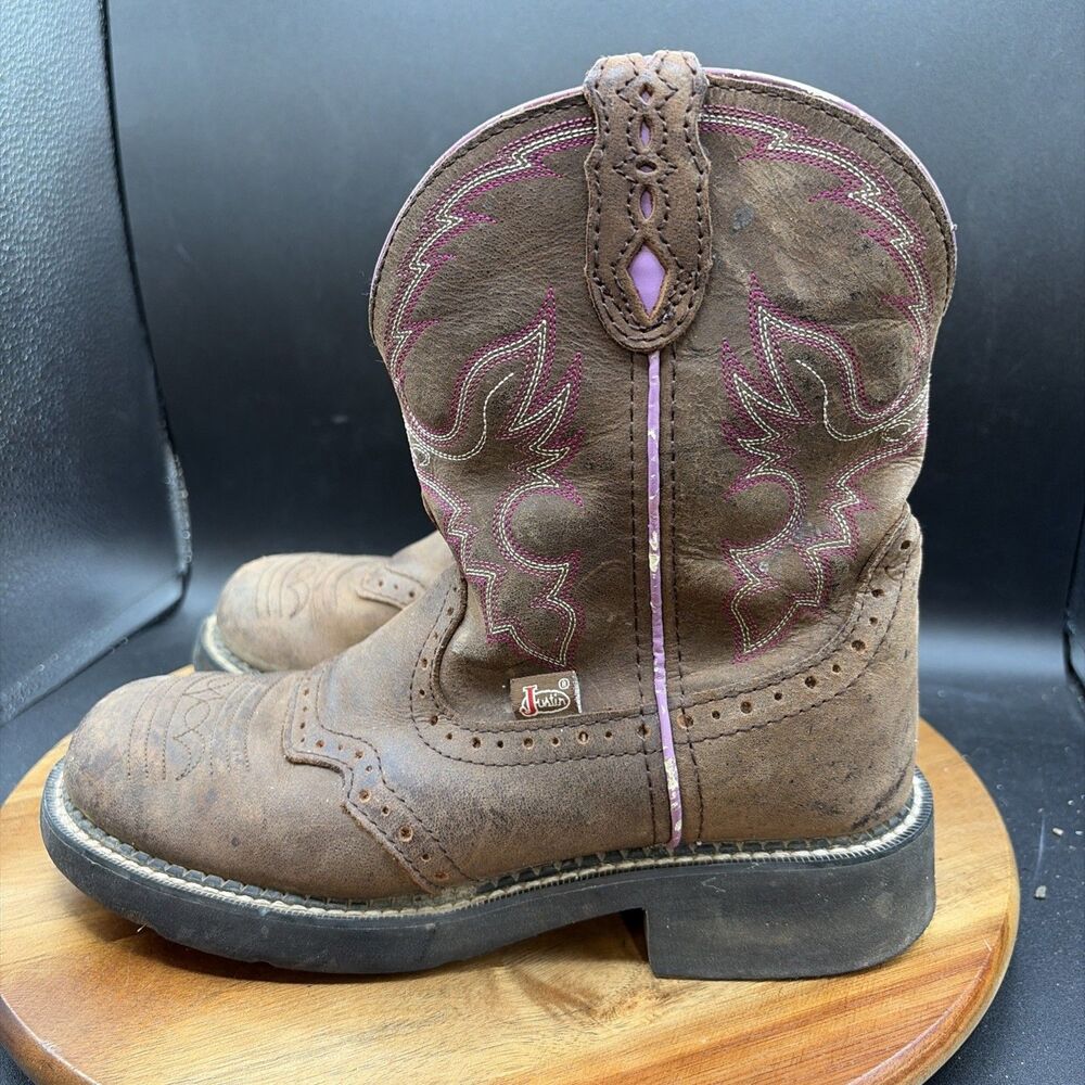 Justin Gypsy Boots Women Size 7.5 B Brown Leather Pull On Western Shoes L9903